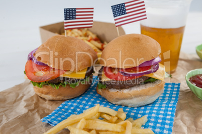 Hamburgers decorated with 4th july theme