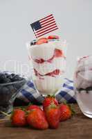 Fruit ice cream on wooden table