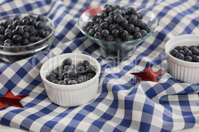 Black berries in bowls with 4th july theme