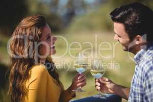 Happy young couple toasting wineglasses