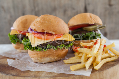 Snacks on wooden board