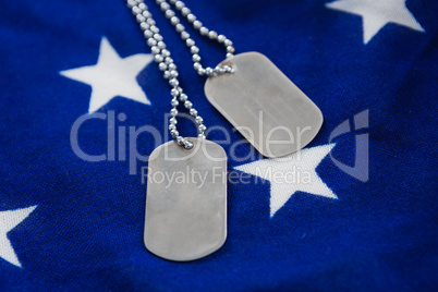 Dog tag chain on an American flag