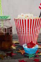 Popcorn, confectionery and drink with 4th july theme