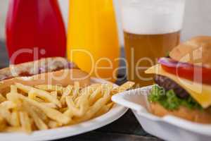 Close-up of hamburger and french fries
