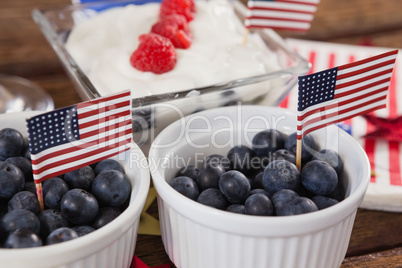 Blueberries in bowl with 4th july theme