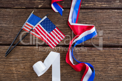 American flags and various ribbons on table