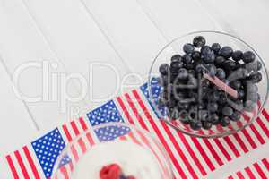 Black berries in bowl with 4th july theme