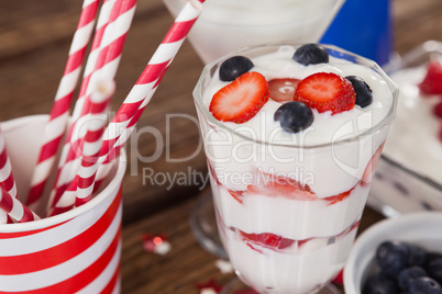 Fruit ice cream and straw with 4th july theme