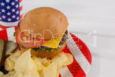Snacks in plate decorated with 4th july theme
