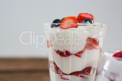 Fruit ice cream on wooden table