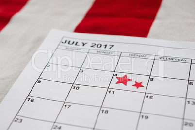 Calendar marked with star shape decoration