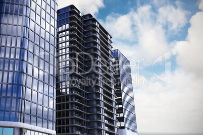 Composite image of 3d image of glass buildings