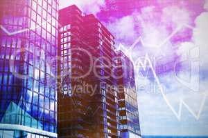 Composite image of 3d image of glass buildings