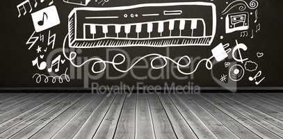 Composite image of composite image of piano with musical symbols