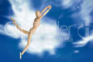 Composite image of wooden 3d figurine exercising