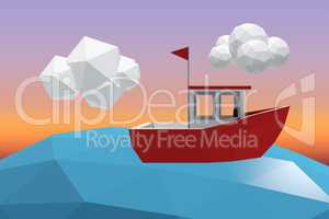 Composite image of three dimensional image of red boat