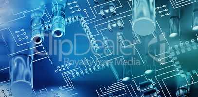 Composite image of close up of circuit board