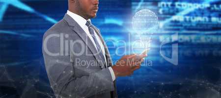 Composite image of businessman using smart phone