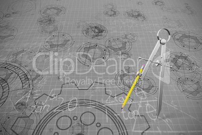 Composite image of computer generated image of drawing compass with pencil