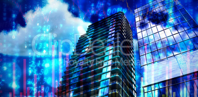 Composite image of 3d image of glass buildings