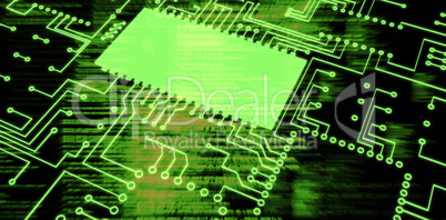 Composite image of blue circuit board on white background