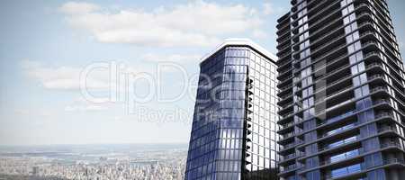 Composite image of 3d illustration of glass buildings