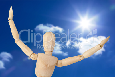 Composite image of close up of 3d figurine with arms spread wide