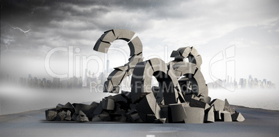 Composite image of 3d image of damaged question mark with various signs