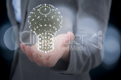 Composite image of businesswoman gesturing against white background