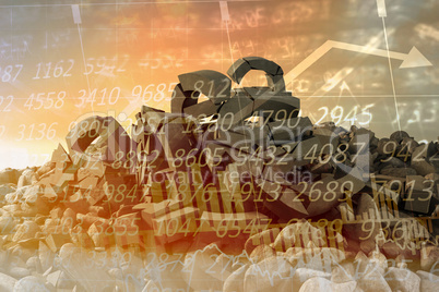 Composite image of 3d composite image of damaged currency symbols