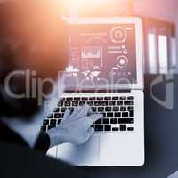 Composite image of businesswoman using laptop on white background