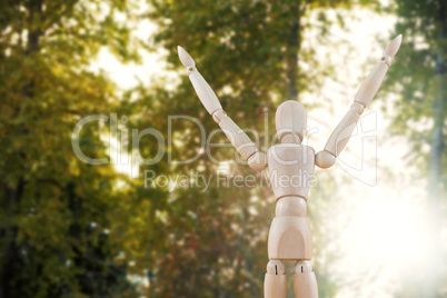 Composite image of 3d image of carefree wooden figurine