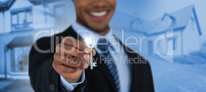 Composite image of mid section of businessman showing new house key