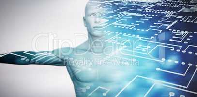 Composite image of circuit board against white background