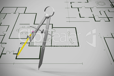 Composite image of composite image of drawing compass with pencil