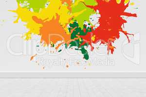 Composite image of colourful paint splashes