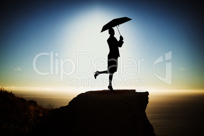 Composite image of blue woman with umbrella