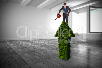 Composite image of mature businessman using watering can
