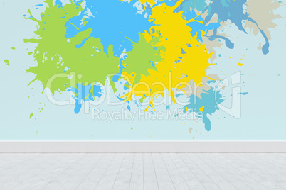 Composite image of colourful paint splashes