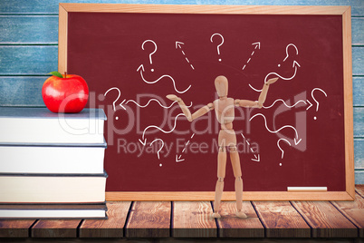 Composite image of 3d image of carefree wooden figurine standing with arms outstretched