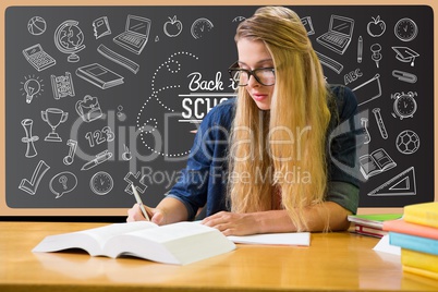 Girl student against education background with graphics