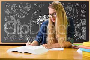 Girl student against education background with graphics