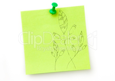 Green leaf doodle on green sticky note