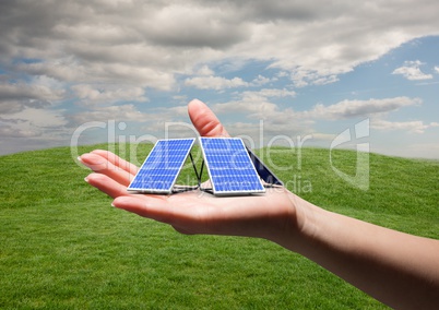 solar panels  on hand in field