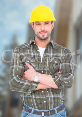 Construction Worker in front of construction site