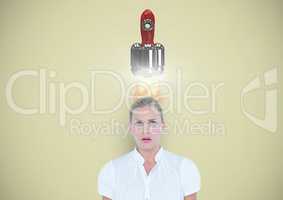 Digital composite image of rocket launch on overhead of businesswoman