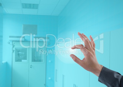 Hand touching Medical blue background