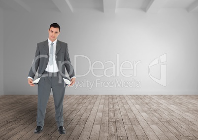 empty pocket businessman in a empty room