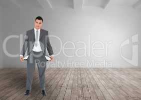 empty pocket businessman in a empty room