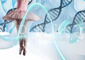 Ballet dancer with blue lights and DNA chains